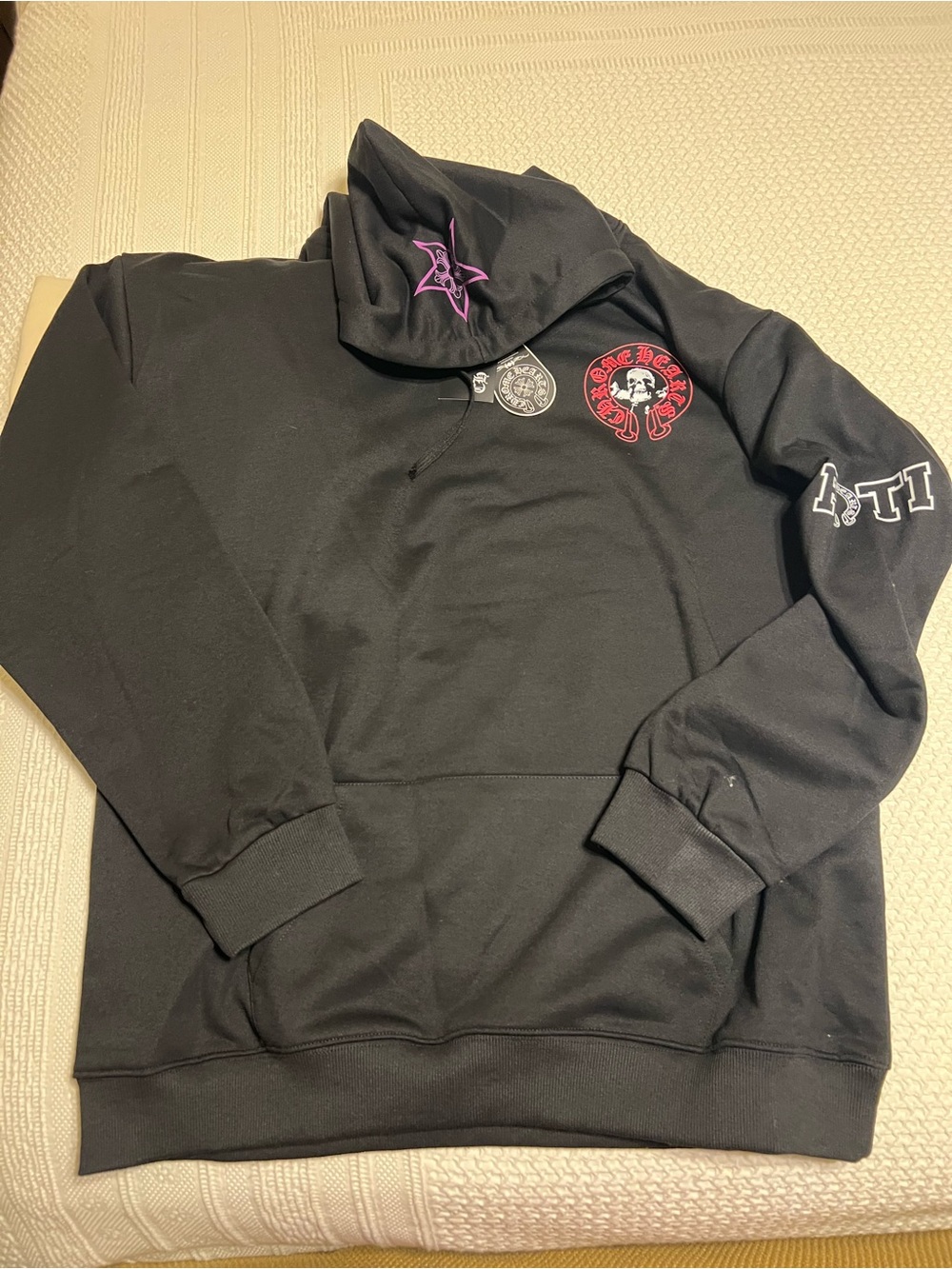 Chrome Hearts Black Hooded Pullover with Logo Tags